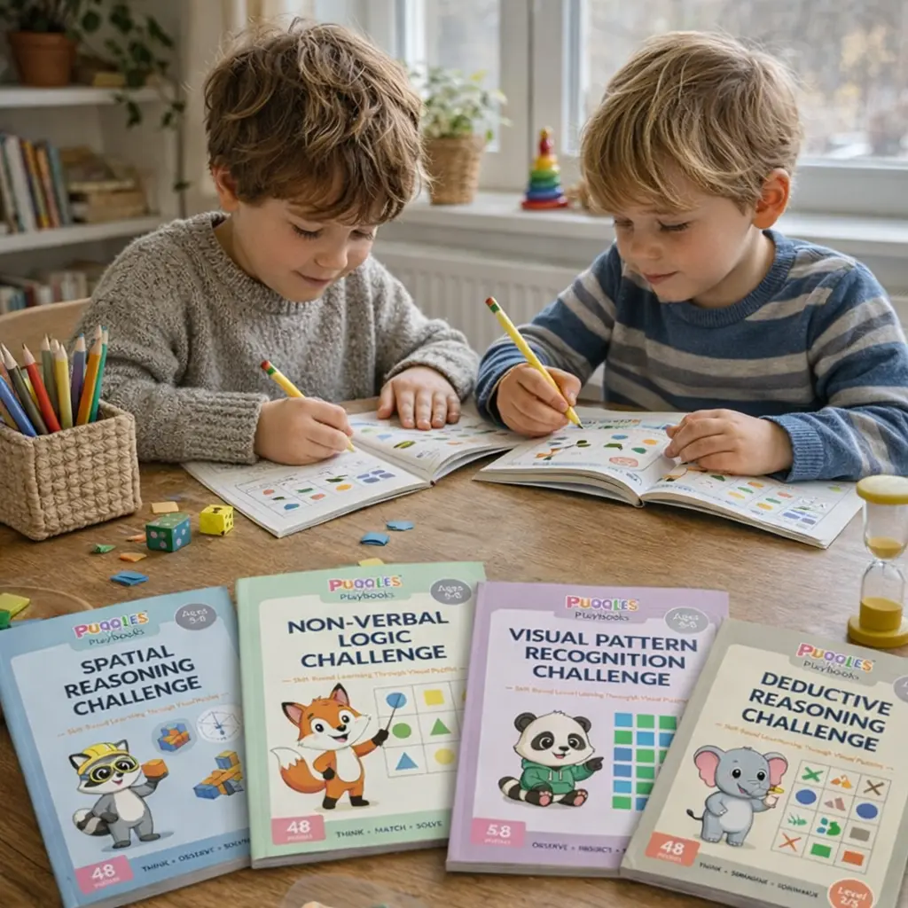 Boy deeply focused on logic puzzle